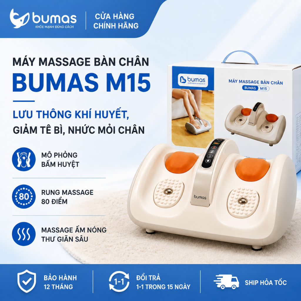 Máy Massage Chân BUMAS M15 – Giảm Đau Nhức, Chườm Ấm Ánh Sáng Đỏ, Thư Giãn Sau Ngày Dài Làm Việc