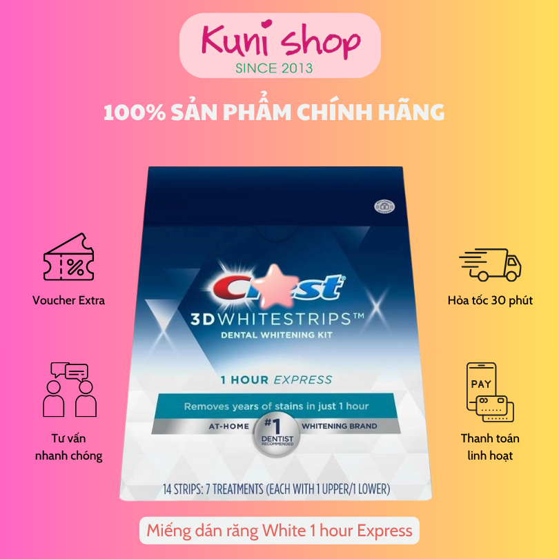Miếng dán trắng răng 3D White 1 hour Express