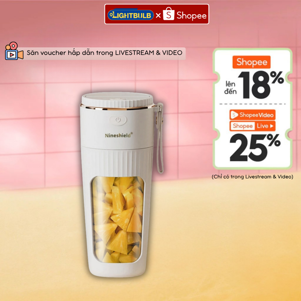 Máy Xay Sinh Tố Cầm Tay Sạc Tích Điện Nineshield Modem NS025 Dung Tích 340ml Lưỡi Xay Inox 6 Lưỡi