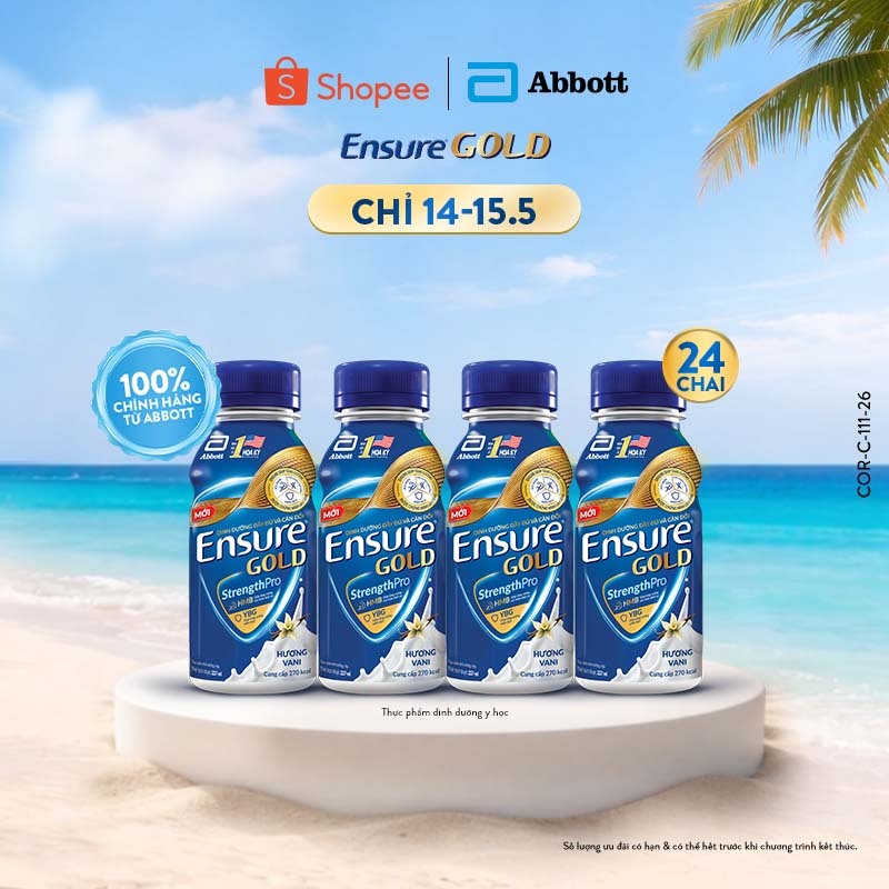 Thùng 24 chai Ensure GOLD 237ml chai phiên bản mới