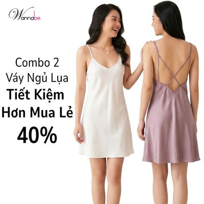 Combo 2 váy ngủ nữ WANNABE lụa satin mềm mịn mặc mát thoải mái DNS50