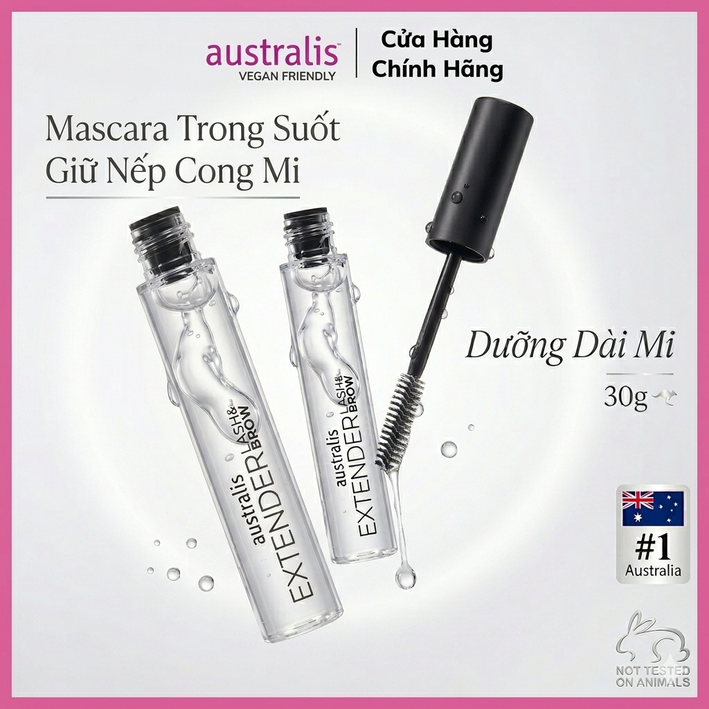 Mascara Trong Suốt Australis 2in1 Giữ Cong Mi Sau Khi Bấm, Định Hình Chân Mày EXTENDER LASH CLEAR 8m