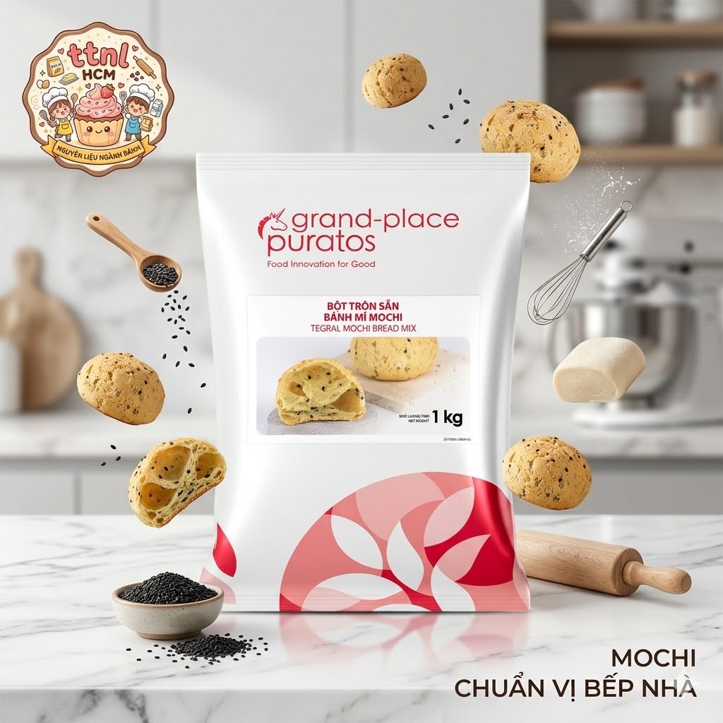 Bột trộn sẵn Mochi hương vani Puratos - Bánh mì mè puratos gói 1kg