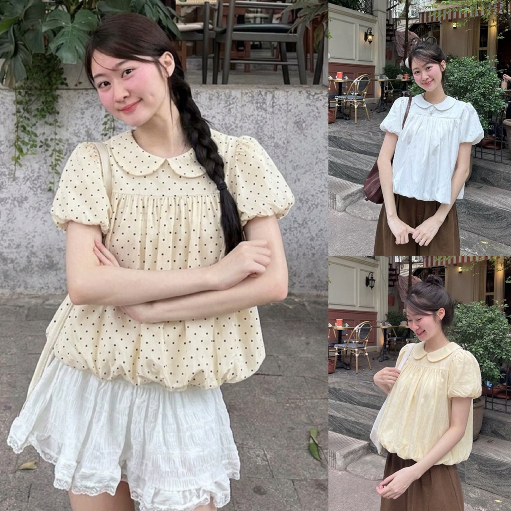[MỞ BÁN] Áo Babydoll cổ sen tay bồng tiểu thư 2 lớp vải gió sần mịn mát mùa hè cho nữ m6613 | BigBuy360 - bigbuy360.vn