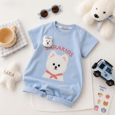 Bodysuit Bé Trai Sơ Sinh Cộc Tay In Hình Cún Con Đính Thú Bông Dễ Thương MINTSCLOSET BS6713