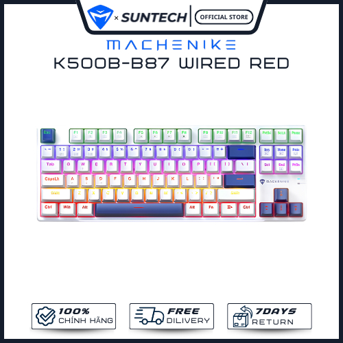 Bàn Phím Cơ Machenike K500B-B87 Wired White - Layout TKL 87 Phím, Red Switch Êm Ái, Tone Trắng Tinh 