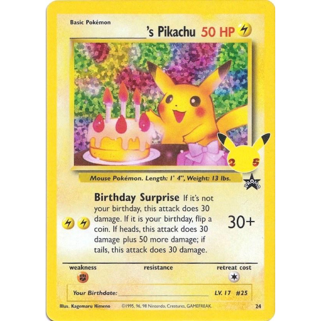 Thẻ Pokemon TCG English Promo Pikachu Birthday Celebrations 25th Anniversary [#24]
