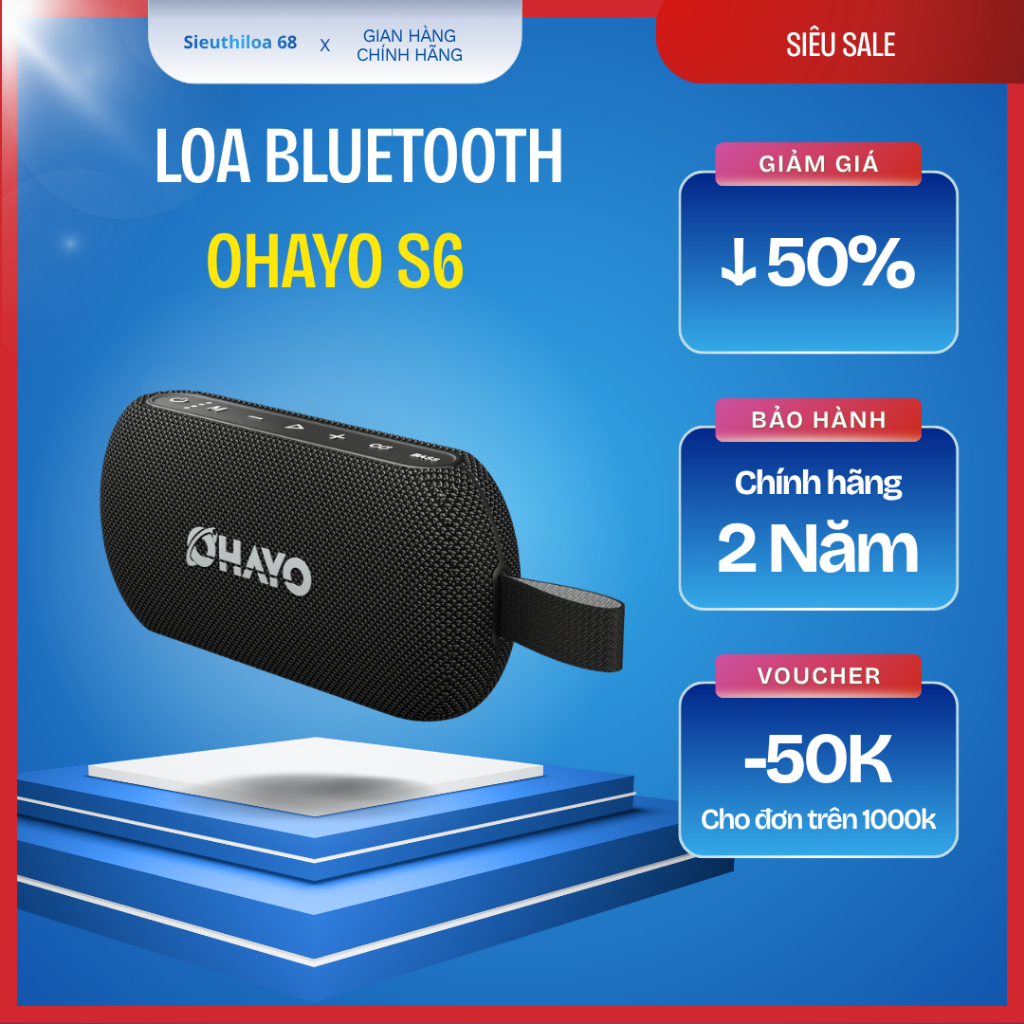 Loa Bluetooth OHAYO S6 | Âm Thanh 20W | Bass Mạnh | Bluetooth 5.0 | IPX5 Chống Nước | TF/USB/AUX