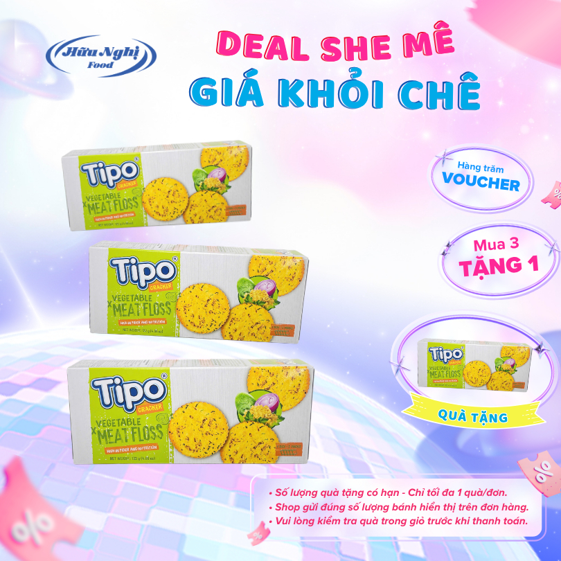 Bánh quy rau củ chà bông Tipo 132g Hữu Nghị dinh dưỡng, ngon giòn, ăn vặt tiện lợi