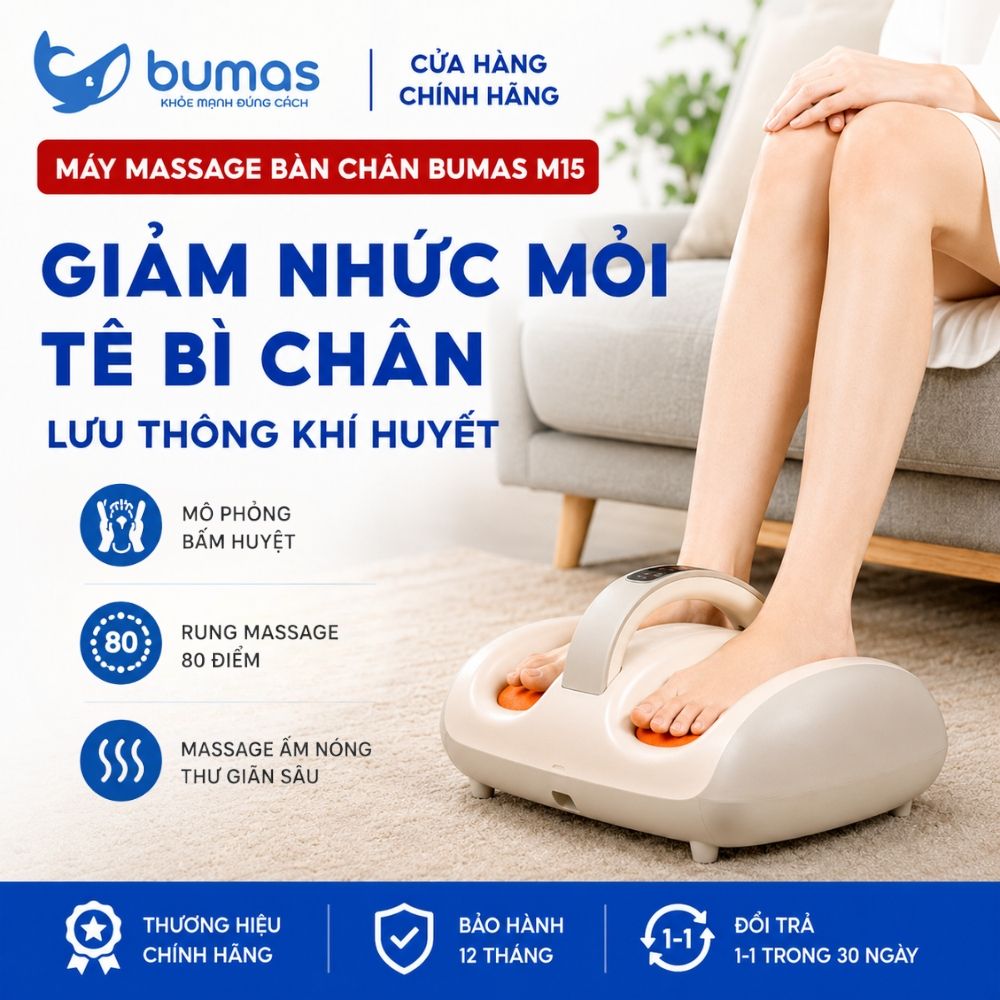 Máy Massage Bàn Chân BUMAS M15 - Rung Mát Xa Kết Hợp Chườm Ấm Đa Vùng, Giảm Nhức Mỏi Tê Bì Chân