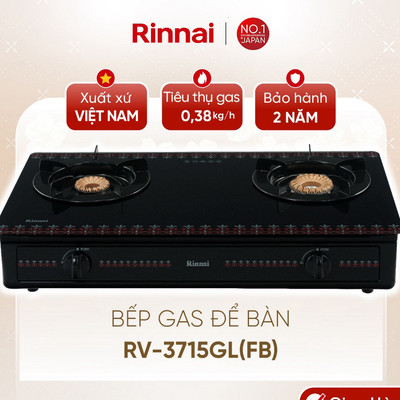 [CHÍNH HÃNG] Bếp gas dương Rinnai RV-3715GL(FB) - Mặt bếp Kính cường lực và kiềng bếp men