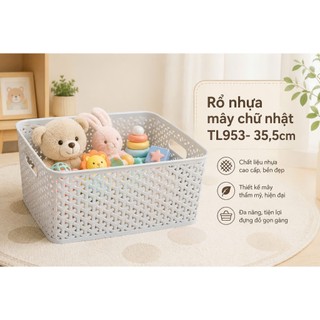 Rổ nhựa mây chữ nhật tự lập tl1-953 - 35.5cm