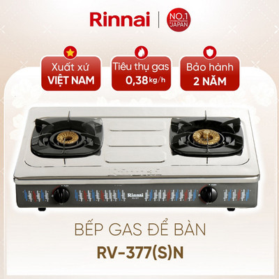 [CHÍNH HÃNG] Bếp gas dương Rinnai RV-377(S)N - Mặt bếp Thép không gỉ và kiềng bếp men
