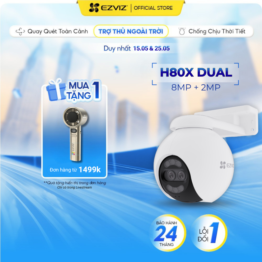 Camera WIFI EZVIZ H80X DUAL 4K Ống Kính kép, Phòng thủ chủ động với còi báo động & đèn chớp