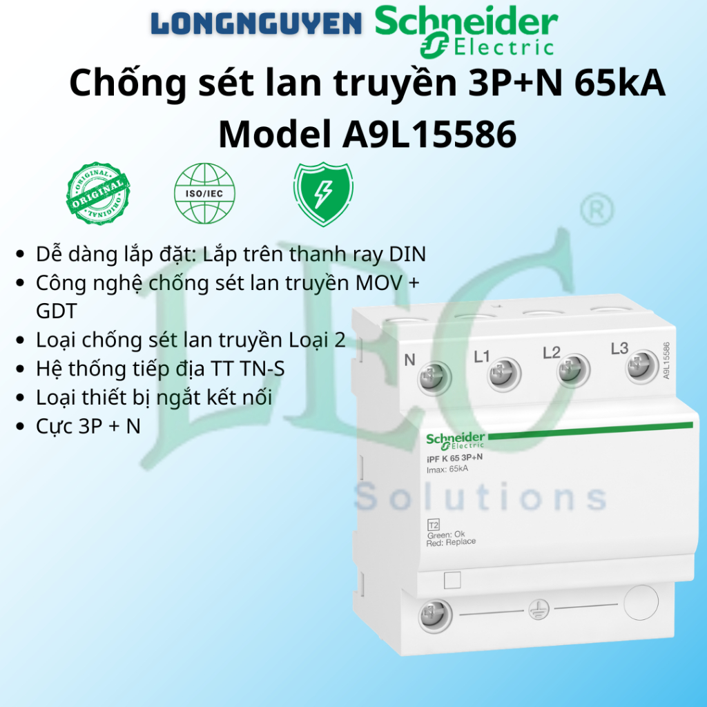 Chống sét lan truyền Schneider 3P+N 65kA type 2 A9L15586 chính hãng