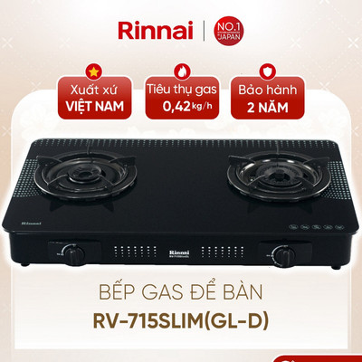 [CHÍNH HÃNG] Bếp gas dương Rinnai RV-715Slim(GL-D) - Mặt bếp Kính cường lực và kiềng bếp men