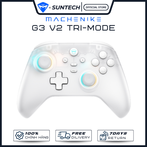 Tay Cầm Chơi Game Machenike G3 V2 Tri-Mode White - Kết Nối 3 Chế Độ, Cần Analog Chính Xác, Tone Trắn
