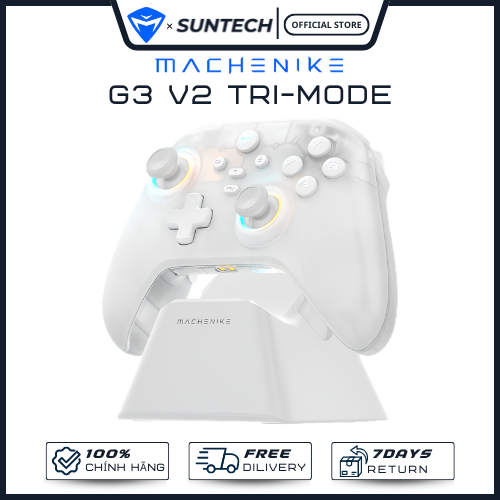 Tay Cầm Chơi Game Machenike G3 V2 Tri-Mode Controller White - 3 Chế Độ Kết Nối, Tone Trắng Tinh Khôi