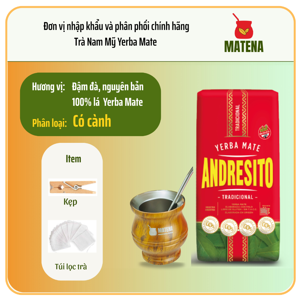 Matena Trà Nam Mỹ Yerba Mate dòng truyền thống bán chạy nhất Andresito Tradicional (Nguyên bản)