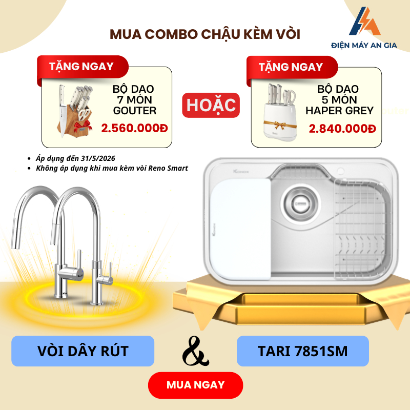 Chậu Rửa Bát Konox Tari 7851SM – Chất Liệu Inox SUS304 - Bề Mặt Mịn Chống Xước – PEB