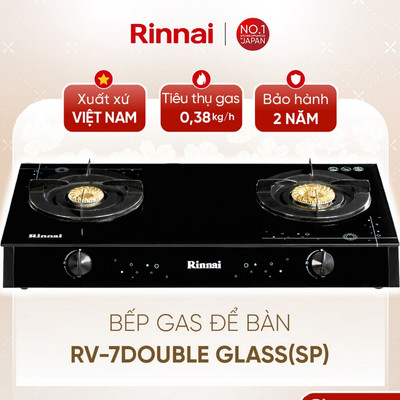 [CHÍNH HÃNG] Bếp gas dương Rinnai RV-7Double Glass(Sp) - Mặt bếp Kính cường lực và kiềng bếp men