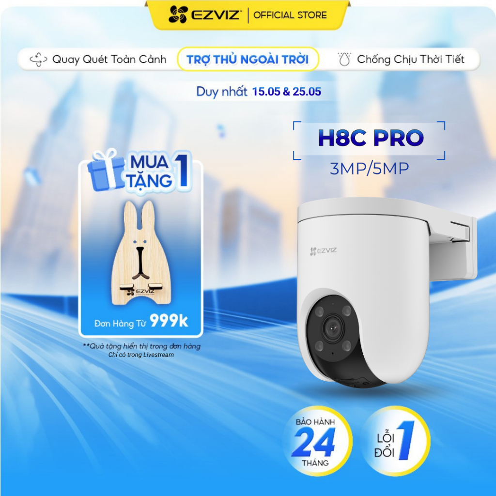 Camera WIFI EZVIZ H8C Pro 3MP / 5MP, Quay Ngoài Trời 360 Độ, Đàm Thoại, Nén H265, Ghi Hình Màu