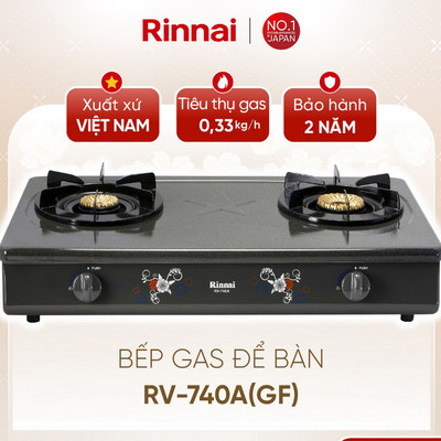 [CHÍNH HÃNG] Bếp gas dương Rinnai RV-740A(GF) - Mặt bếp Thép phủ men và kiềng bếp men
