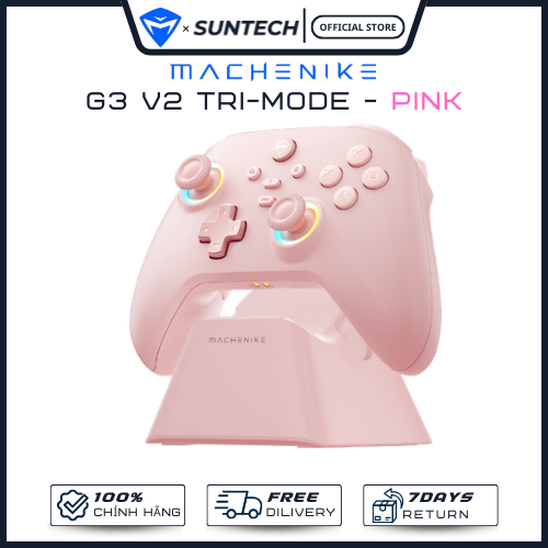 Tay Cầm Chơi Game Machenike G3 V2 Tri-Mode Pink - Sắc Hồng Ngọt Ngào, 3 Chế Độ Kết Nối, Rung Phản Hồ