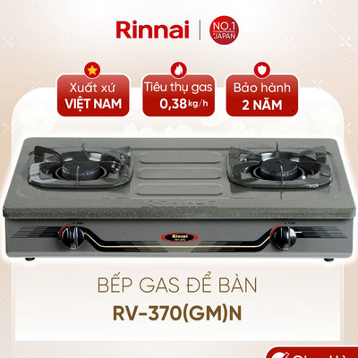 [CHÍNH HÃNG] Bếp gas dương Rinnai RV-370(GM)N - Mặt bếp Thép phủ men và kiềng bếp men