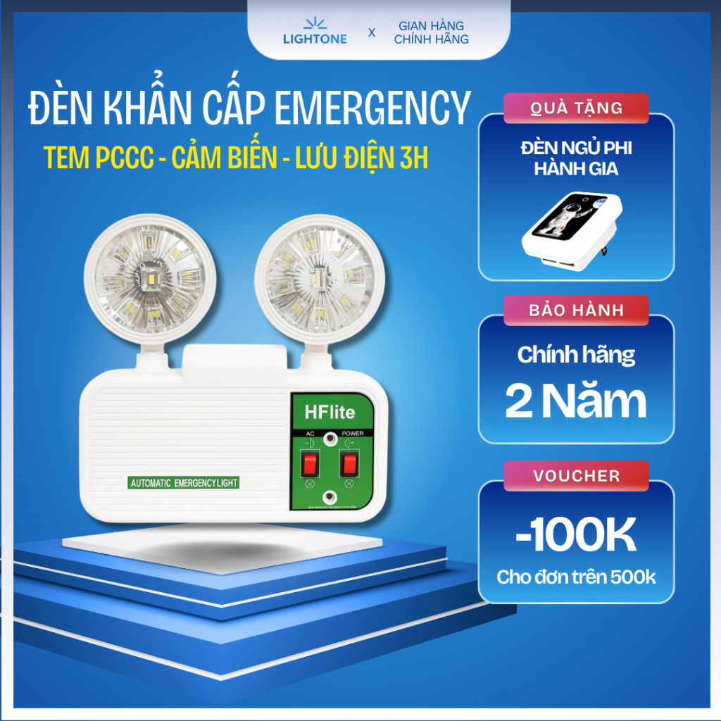Đèn khẩn cấp LIGHTONE 2x3W LED có tem PCCC tự sáng khi mất điện lưu điện 3h Emergency