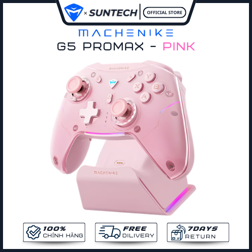 Tay Cầm Chơi Game Machenike G5 Pro Max Tri-Mode Pink - Kèm Dock Sạc, Công Nghệ Hall Effect, Phối Màu