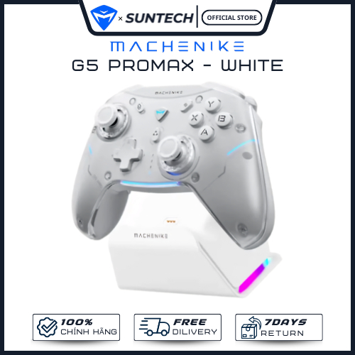 Tay Cầm Chơi Game Machenike G5 Pro Max Tri-Mode White - Kèm Dock Sạc Không Dây, Công Nghệ Hall Effec