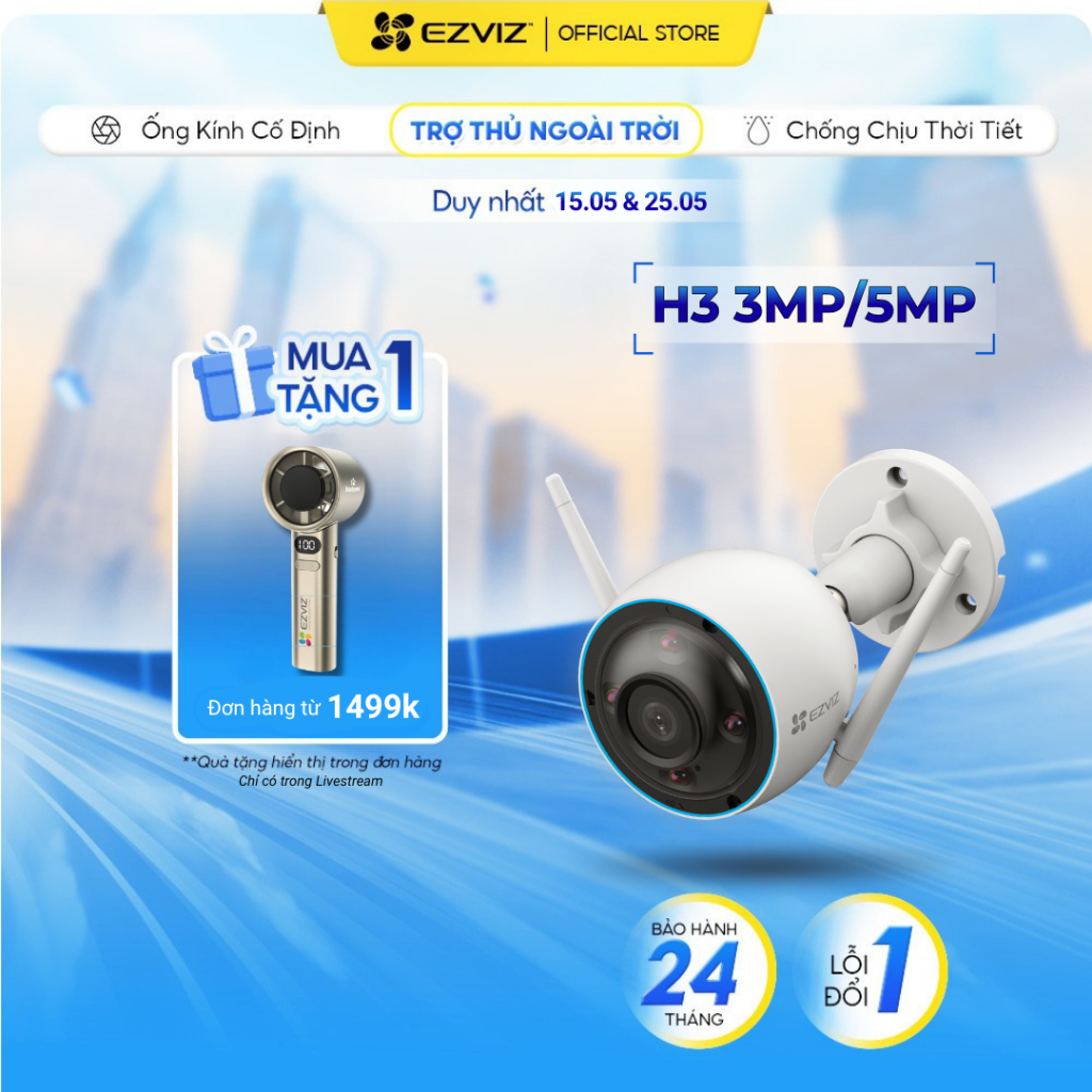 Camera WIFI EZVIZ H3 2K(3MP) & 3K(5MP), Ghi Hình Màu Ban Đêm, Đàm Thoại, Chống Nước 67