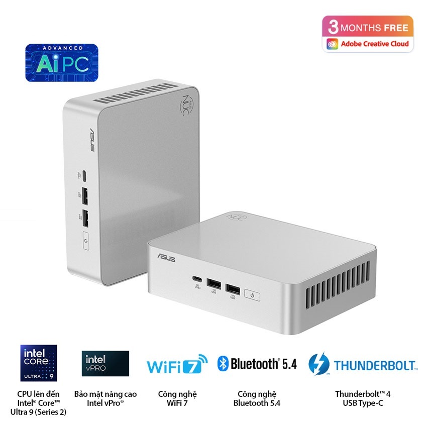 Mini PC Asus NUC 15 PRO RNUC15CRSU700000i Tall (U7-255H/2xDDR5-6400/2xNVMe/ 2xHDMI 2.1/2xThunderbolt