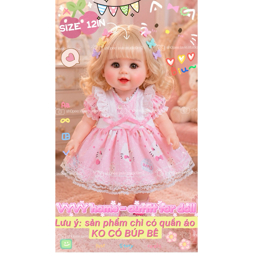 [Quần Áo Búp Bê Size 12in]🧸Váy Baby Cho Bé Gái Xinh Xắn💗🍓💗🍓