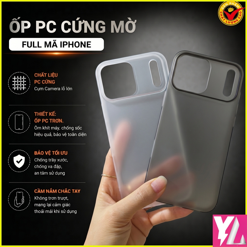 Ốp Lưng mờ iPhone 17, IP 17 Air, IP 17 Pro, IP 17 ProMax Air ... Lỗ lớn PP rất cao cấp