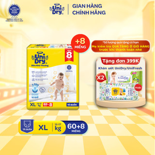 Tã quần unidry siêu khô thoáng gói super jumbo mới size m76/l68/xl60/xxl54+ 8 miếng