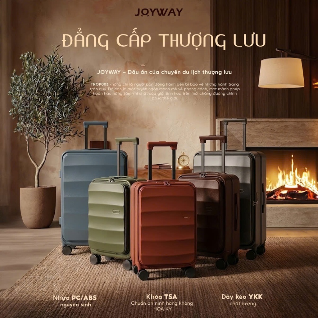 Vali Joyway Trop003 Size 20/24/28 – Chất Liệu Nhựa PC/ABS, Khóa TSA, Ngăn Laptop, Bảo Hành Trọn Đời