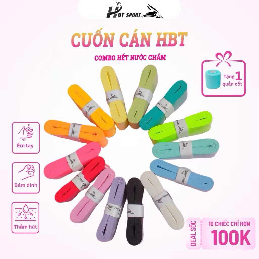[Hoả tốc HCM] Quấn cán HBT siêu dính, siêu thấm hút mồ hôi, mua 10 tặng 2
