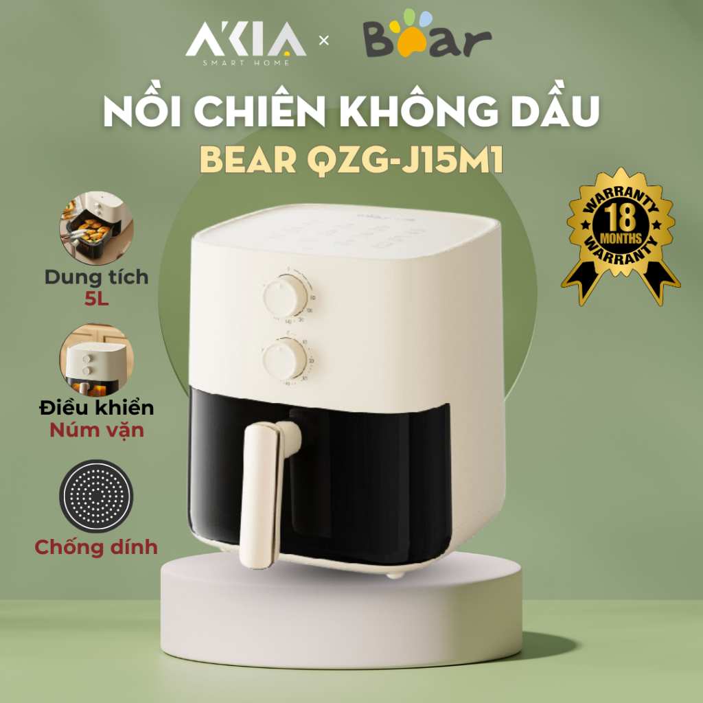 Nồi chiên không dầu 5L Bear AF-4H15K | QZG-J15M1 - Công nghệ chín đều không cần lật trở, dễ quan sát