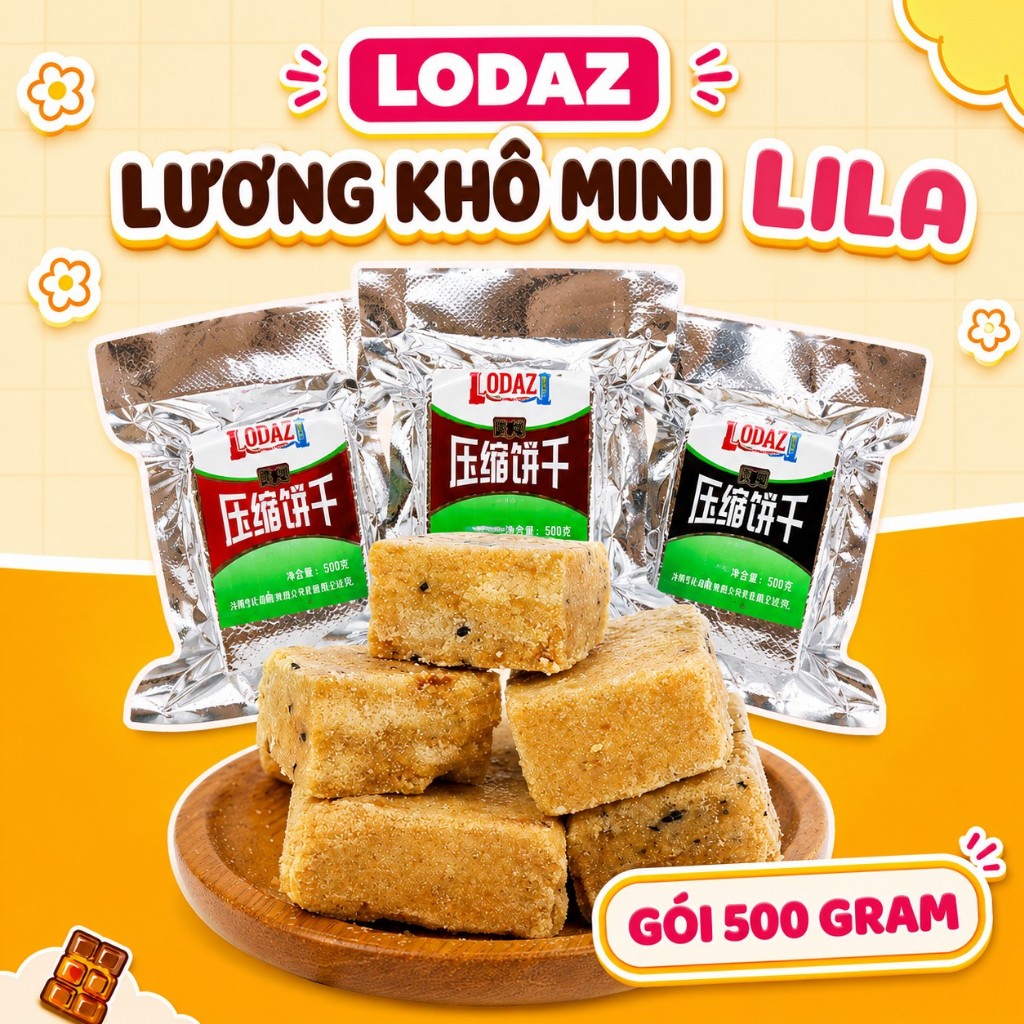 Lương khô mini LiLa bánh lương khô mini Lodaz tiện lợi, dinh dưỡng có nhiều vị 500gr