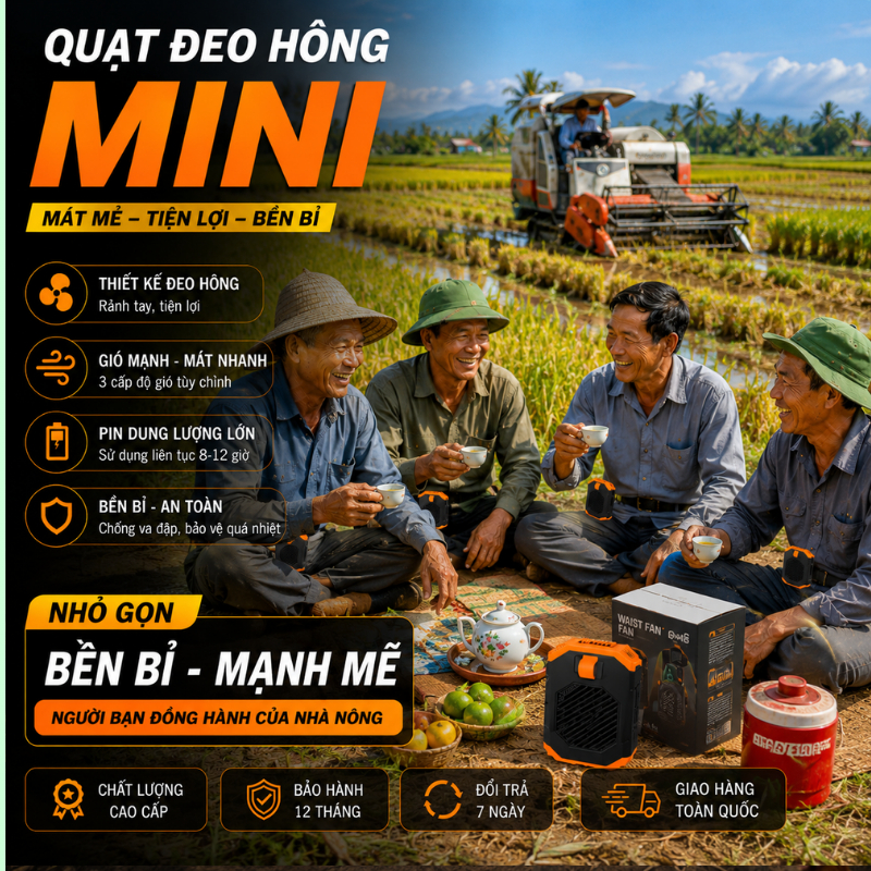 Quạt Đeo Hông Mini Pin Sạc Siêu Mạnh – Quạt Mini Làm Mát Cho Công Nhân, Nông Dân, Lao Động Ngoài Trờ