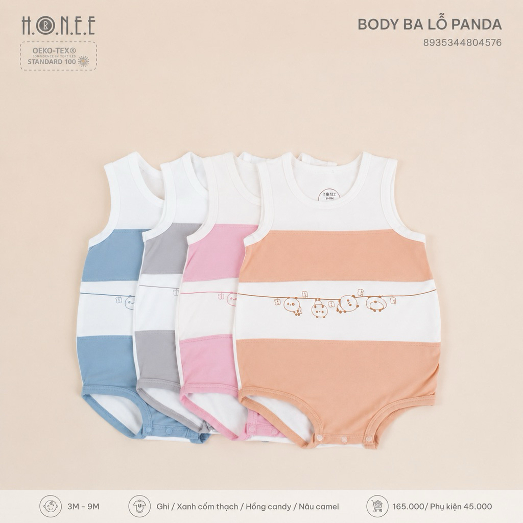 HRNEE / HONEE Body ba lỗ Panda thương hiệu Hrnee cho bé
