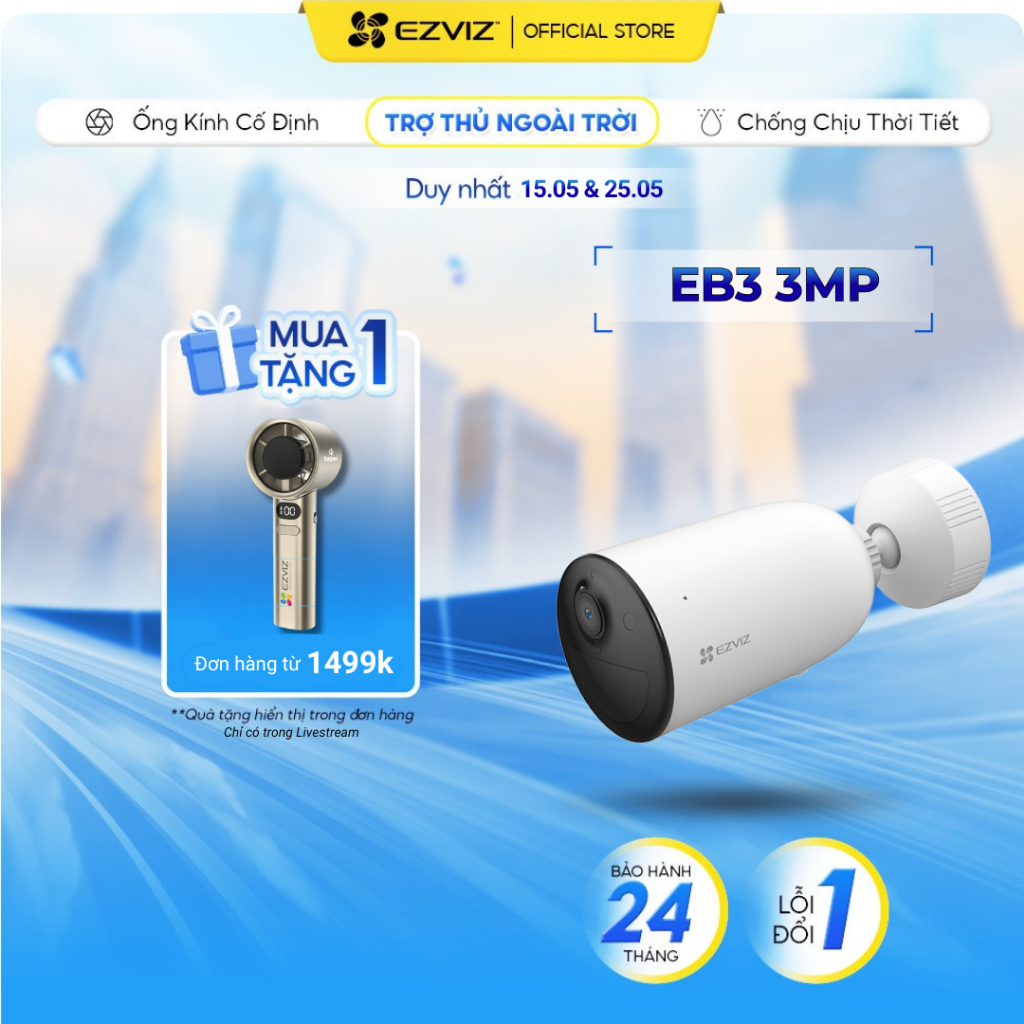 Camera Pin Sạc Ngoài Trời EB3 EVZIZ 2K, Có Màu Ban Đêm, IP Chống Chịu Thời Tiết