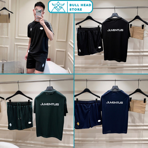 Bộ Quần Áo Mùa Hè Nam Thêu Logo Juventus Siêu Đẹp - Bộ Cộc Hè Nam Nữ Juventus Phối Sọc Chìm Siêu Nét