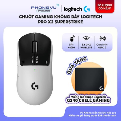 Chuột Gaming không dây Logitech PRO X2 SUPERSTRIKE 910-007778 - 44000 DPI, 5 nút - Bảo hành 24 tháng