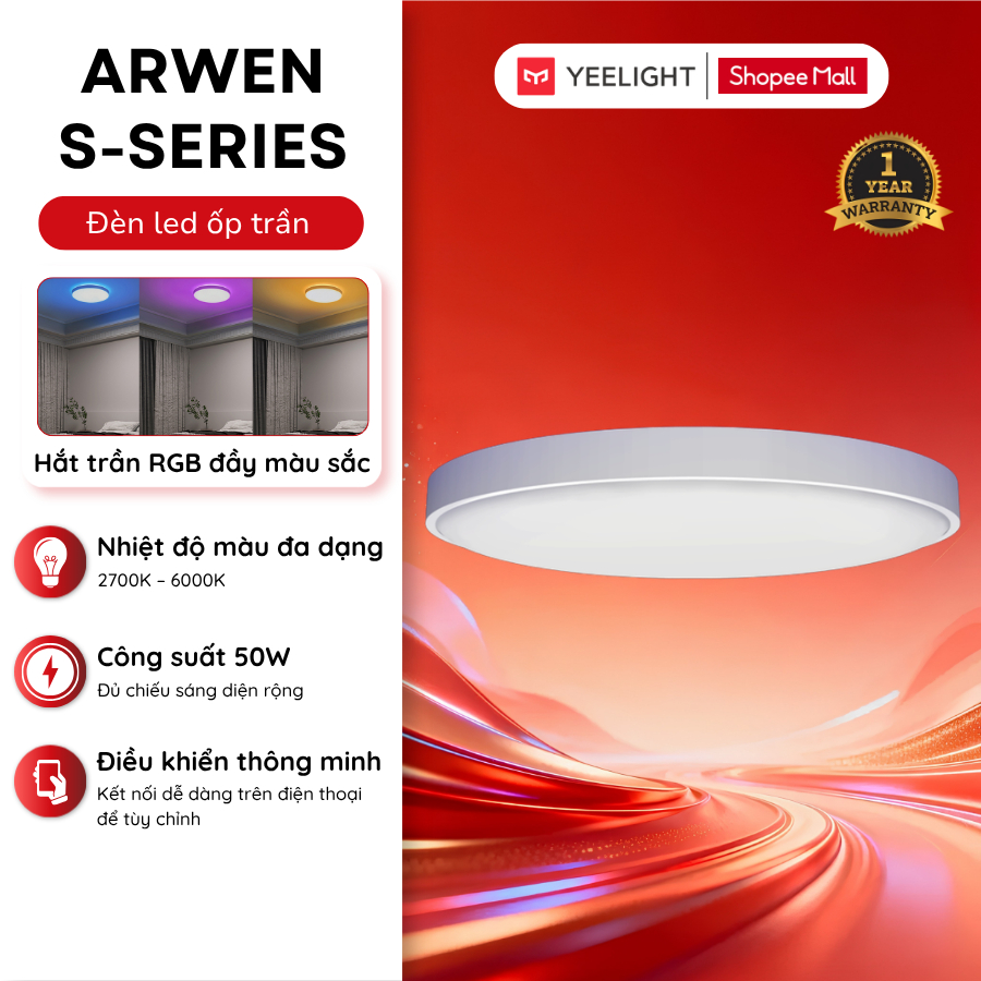 Đèn LED Ốp Trần Thông Minh Yeelight Arwen S Series (S450/S550)| Công suất 50W, LED RGB, Homekit