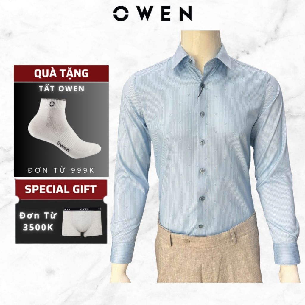 Áo sơ mi nam Owen dài tay Slim Fit mã AS260029 màu kẻ sọc xanh chất bamboo poly