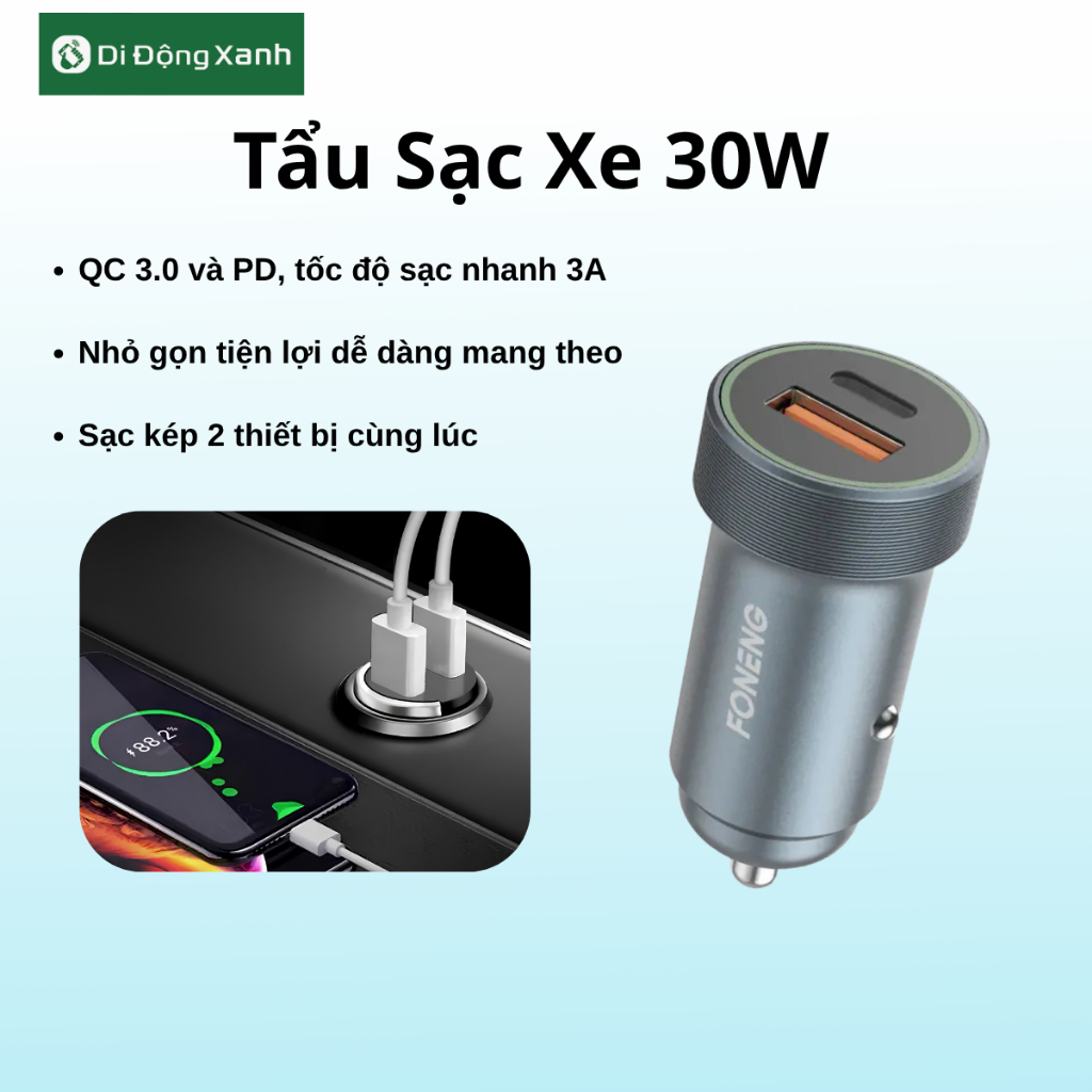 Tẩu Sạc Foneng Cho Xe Hơi Cổng USB,TYPEC Sạc Siêu Nhanh 36w Max Foneng chất lượng ổn định và bền bỉ