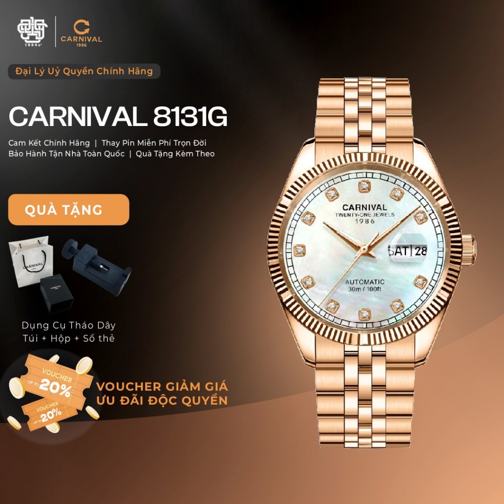Đồng Hồ Nam Carnival 8131G-VH-TK Automatic, Mặt Xà Cừ Hàng Chính Hãng 1994s WATCH